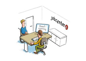 Zeichnung eines Gesprächs im Jobcenter